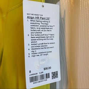 NWT LULULEMON ALIGN PANT 25” 💫 YELLOW SERPENTINE 8